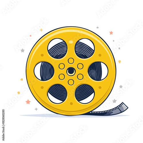 Vintage Film Reel With Classic Movie Strip and Sparkle Accents