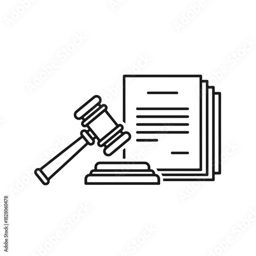 Law legal document outline icon set for business and justice