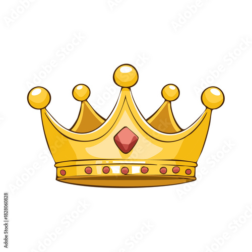 Golden Royal Crown with Red Gemstone and Ornate Details