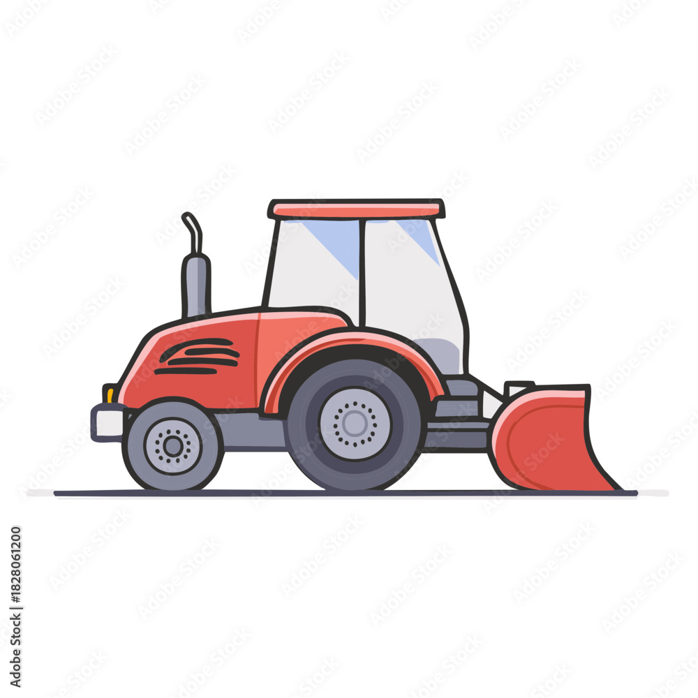 Obraz premium Red front loader tractor illustration. Heavy machinery for construction, farming, and earthmoving.
