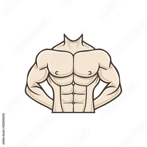 Stylized illustration of a muscular male torso with well defined pectorals and abdominal muscles