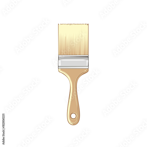 Flat Paintbrush with Wooden Handle Isolated on White Background