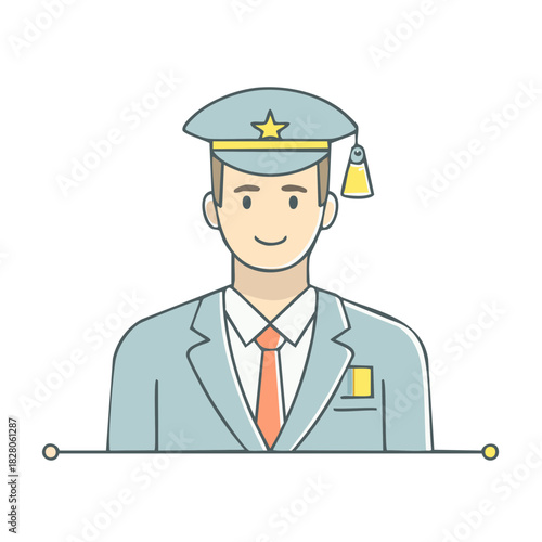 Man in uniform cap with star and tie illustration
