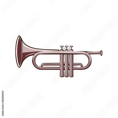 Isolated Illustration of a Cartoon Trumpet, Musical Instrument, Bronze Color, Jazz Music, Orchestra. Suitable for graphic design.
