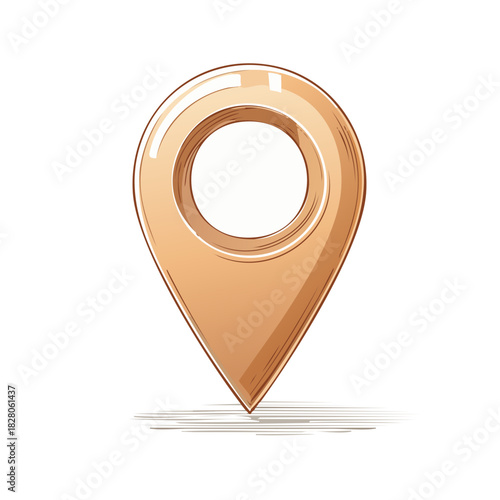 Hand drawn shiny bronze map pin icon with sketchy shadow for location navigation and destination pointer