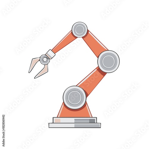 Industrial robotic arm with mechanical claw in motion for automation and manufacturing