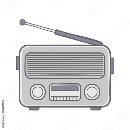 Vintage Portable Radio Receiver with Antenna Cartoon Style Illustration