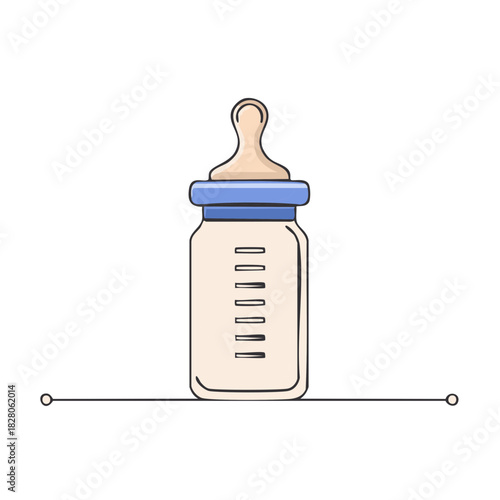 Minimalist hand drawn baby bottle for infant feeding and childcare