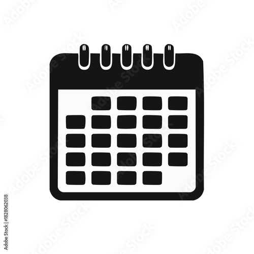 Black and white calendar icon representing important dates appointments and time management