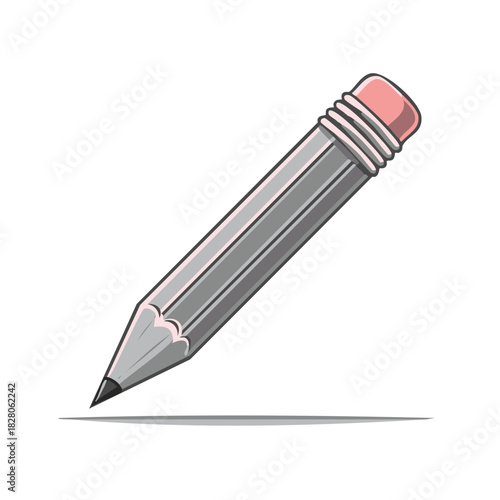 Sharpened graphite pencil with pink eraser ready for drawing and writing on a clean surface