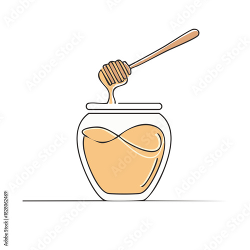 Honey jar with dipper continuous one line drawing minimalist vector illustration