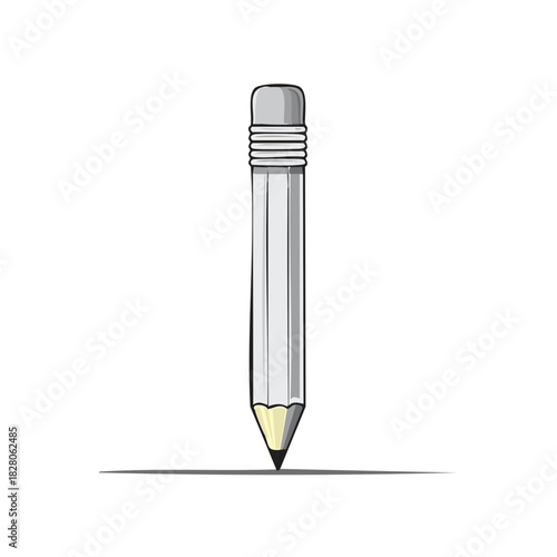 Sharp graphite pencil with rubber eraser drawing a line creating a shadow