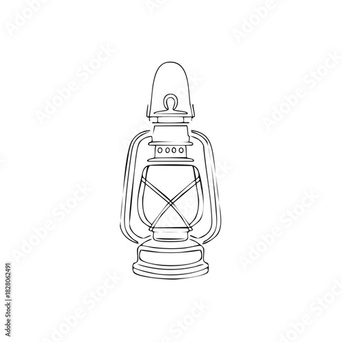 Vintage kerosene lamp line drawing classic old fashioned light source illustration antique style