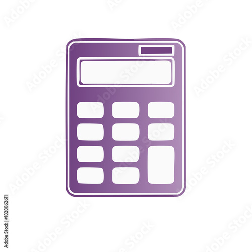 Purple calculator illustration with white buttons for mathematical functions