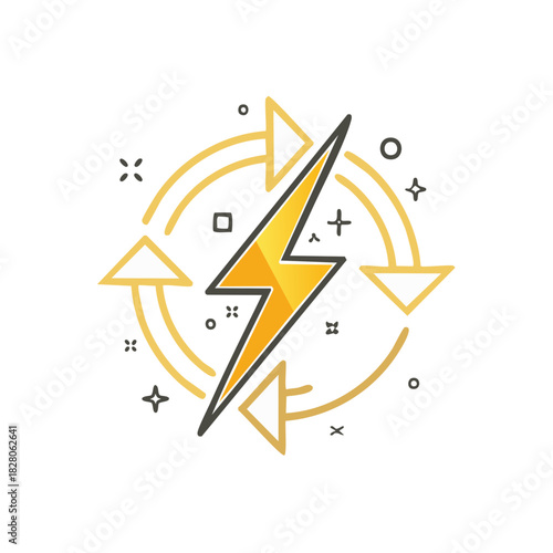Renewable energy concept with lightning bolt and circular arrows symbol of sustainable power and recycling
