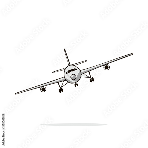 Modern jetliner airplane with landing gear deployed in flight against a white backdrop