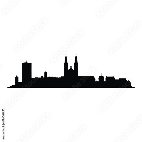 Black silhouette of a city skyline on white background
