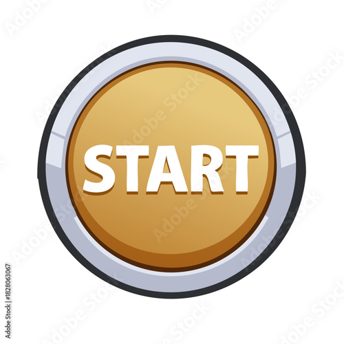 Golden Round Start Button with White Text and Metallic Border