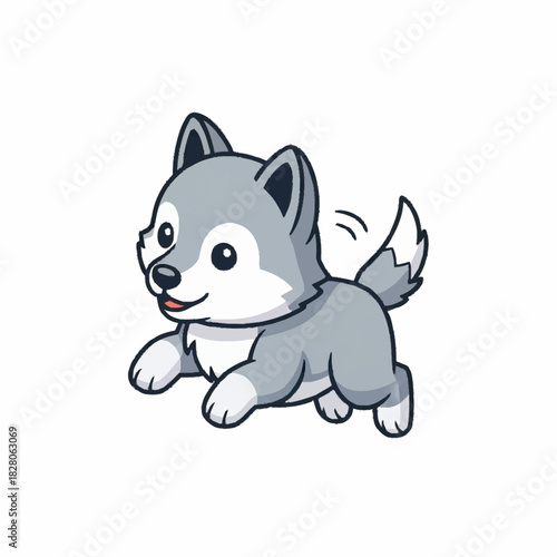 Adorable Happy Baby Wolf Puppy Running Playfully.