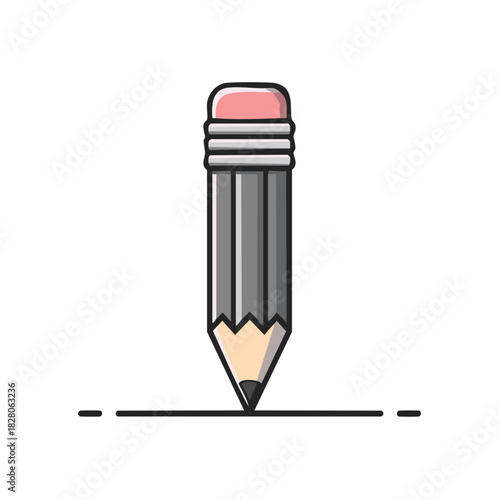 Drawing a Straight Line with a Classic Pencil with Eraser Vector Illustration