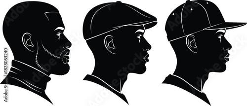 Men's Heads with Beard, Flat Cap, and Baseball Cap for Fashion, Hip Hop, and Urban Culture.