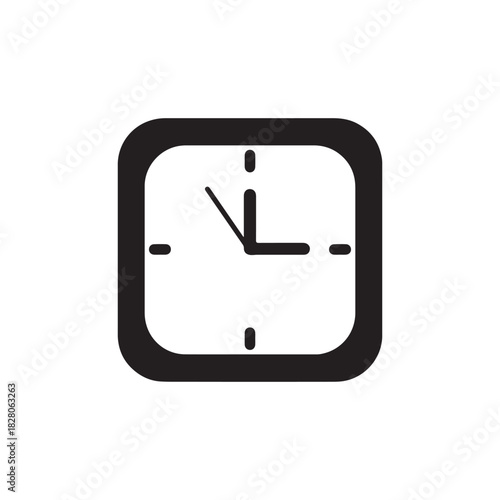 Simple minimalist square analog clock solid filled icon.
