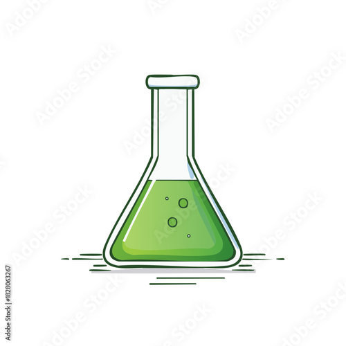 Green liquid in Erlenmeyer flask scientific illustration