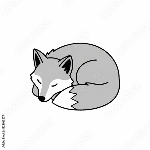 Cute cartoon fox sleeping curled up peacefully.