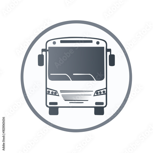 Frontal view of a public transport bus vector icon in a gray circle