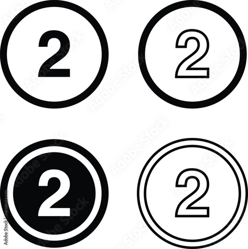 Two, Number 2 Icon Inside Circle, Line Icon – Minimalist Vector Symbol Illustration Isolated on White Background