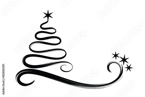 Artistic black christmas tree with stars illustration
