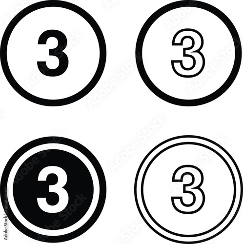 Three, Number 3 Icon Inside Circle, Line Icon – Minimalist Vector Symbol Illustration Isolated on White Background