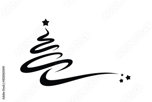 Stylized black christmas tree with stars outline