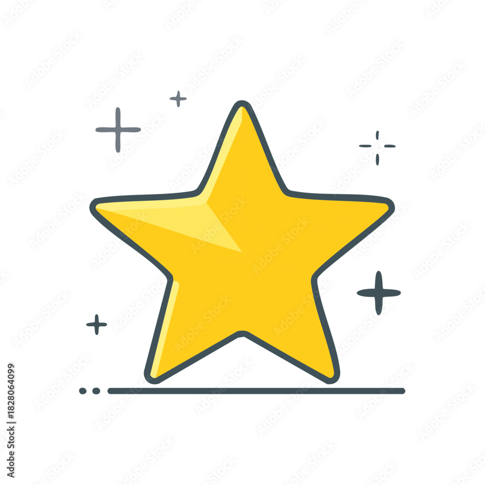 Obraz premium Golden Five Pointed Star with Sparkle Accents and Simple Line Art