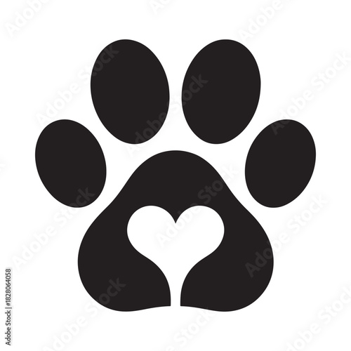 Black paw print with heart silhouette inside