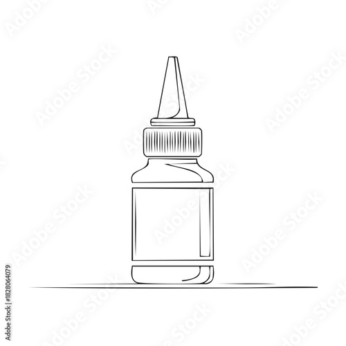 Simple black and white line art illustration of a dropper bottle with a blank label