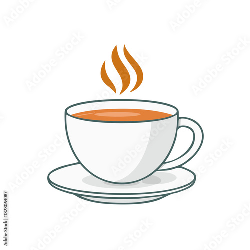 Steaming beverage illustration in a cup on a saucer for a hot drink break time