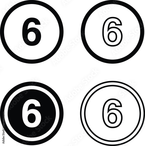 Six, Number 6 Icon Inside Circle, Line Icon – Minimalist Vector Symbol Illustration Isolated on White Background