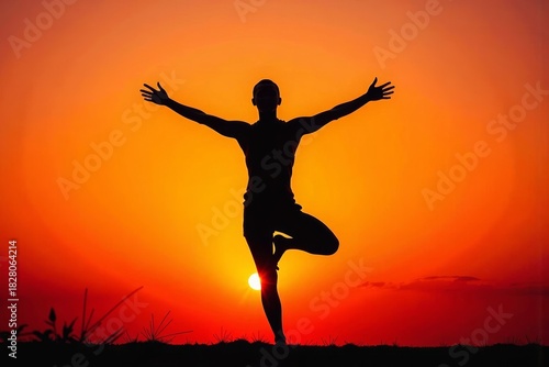 Wallpaper Mural Silhouette of a Person in Yoga Pose against a Colorful Sunset Sky Torontodigital.ca