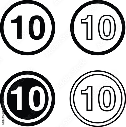 Ten, Number 10 Icon Inside Circle, Line Icon – Minimalist Vector Symbol Illustration Isolated on White Background