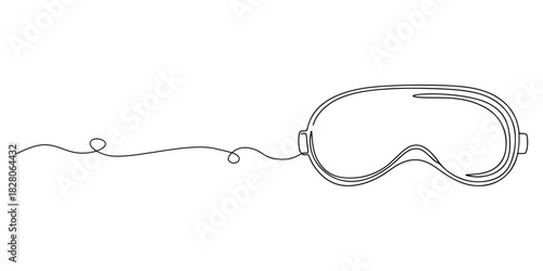 Continuous one line of a sleep mask with soft rounded shapes, symbolizing healthy sleep habits, drawn vector illustration.