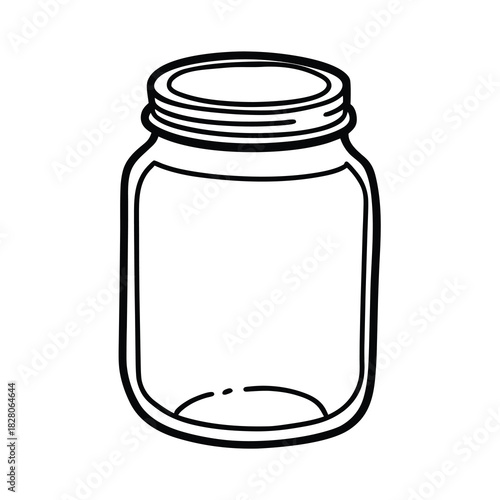 A single transparent glass jar with a blank white label and a cap, isolated on a white background, containing red jam