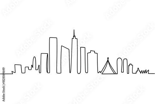 Minimalist city skyline drawn with a single continuous line
