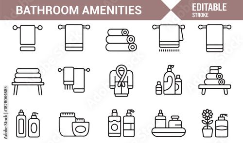 Outline style toiletries and bathroom supplies icon pack