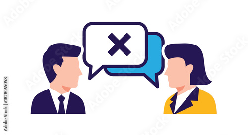 Business conversation with disagreement symbol in minimalist flat design