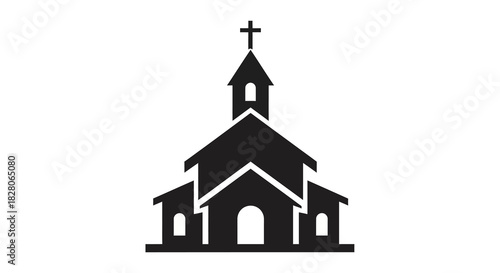 Minimalist silhouette of traditional church with steeple and cross
