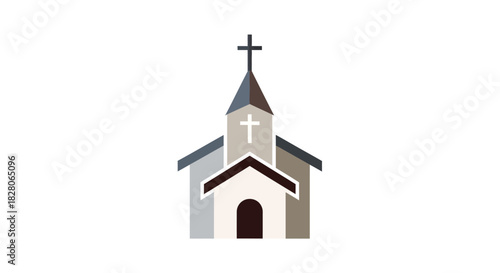 Minimalist church icon with cross in neutral tones