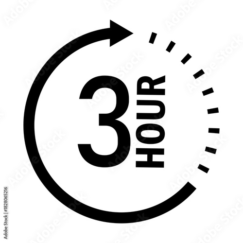 Three hour clock icon showing time duration