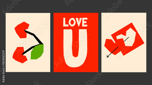 Edgy Valentine grunge art with distressed details and clean minimal shapes. A modern love print for stylish interiors.