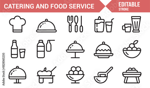 Outline style icons for restaurant menus and catering branding